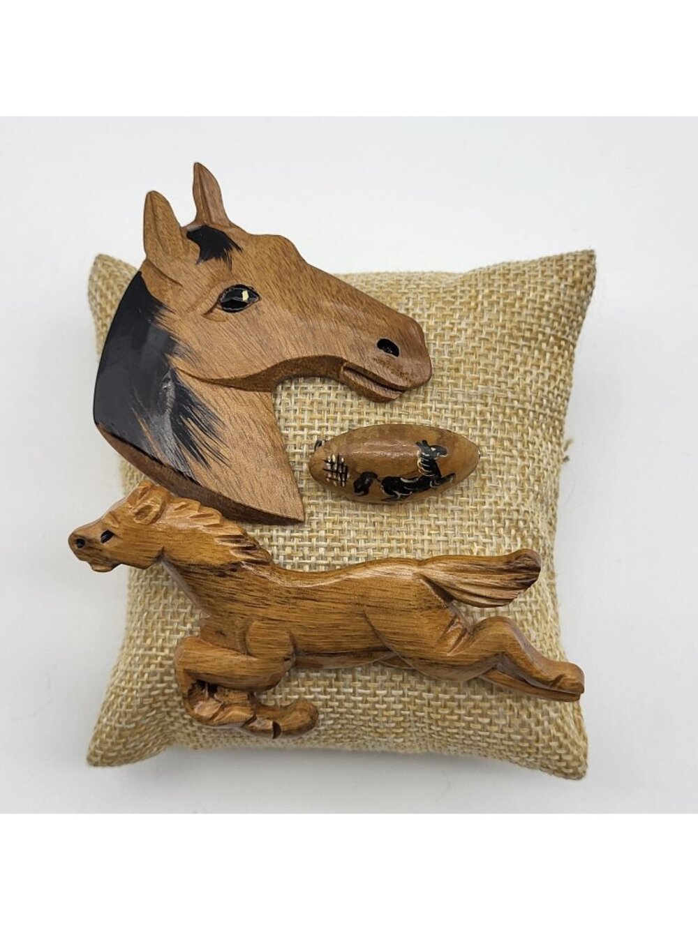 Vintage Folk Art Hand Carved Wood Horse Pony Brooch pin Lot Tramp Art